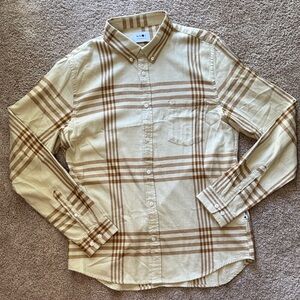 No Nationality Tan and Brown Plaid Button-Down Shirt